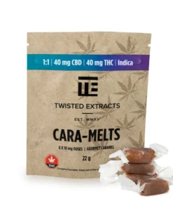 Cara Melts – 40 mg CBD:THC | Indica | Twisted Extracts mit karamelligem Geschmack. Ausgewogene Wirkung für Entspannung, Stressabbau & ruhige Abende.