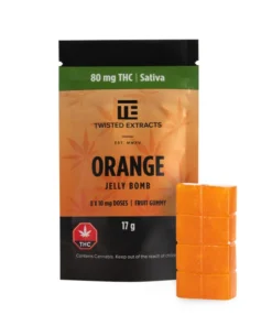 Orange Jelly Bomb 80 mg THC von Twisted Extracts kaufen. Sativa Edible mit Orangengeschmack für Energie, Fokus und kreative Stimmung. Präzise dosiert & laborgeprüft.